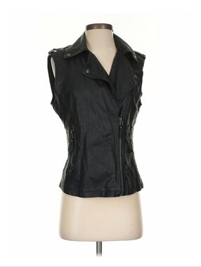 Max Studio Women's Black Vegan Faux Leather Biker Punk Rock Vest Size Small